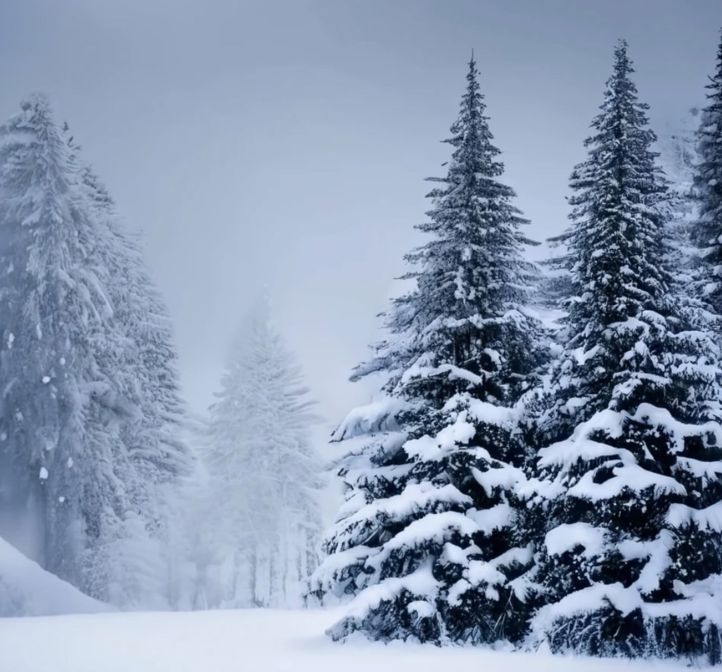 en gruppe trær dekket av snø